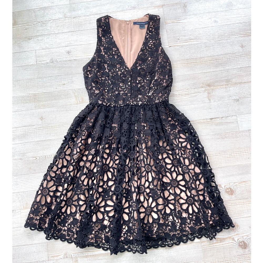 French Connection Black Fit and Flare Mini Dress V-Neck Sleeveless